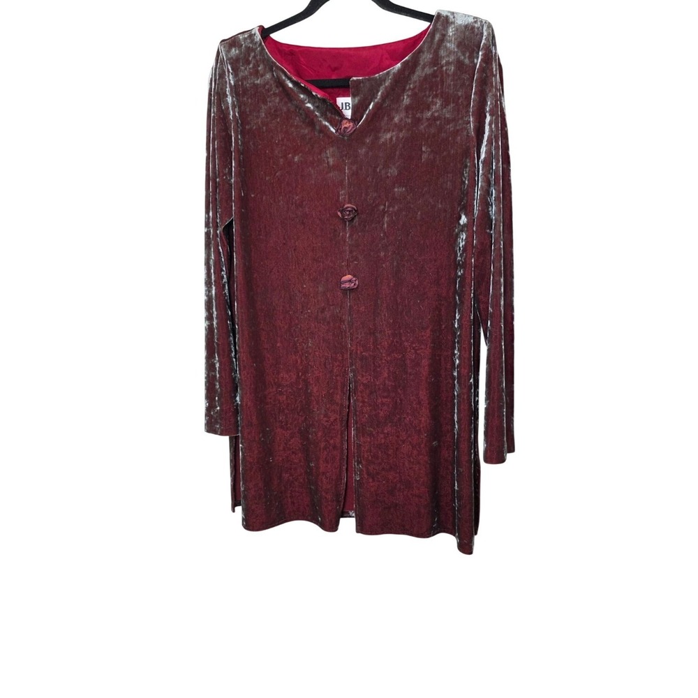 Vintage J.B.S. Ltd. Red Crushed Velvet Long-Sleeve Tunic Floral Buttons Size 10 - Picture 1 of 8